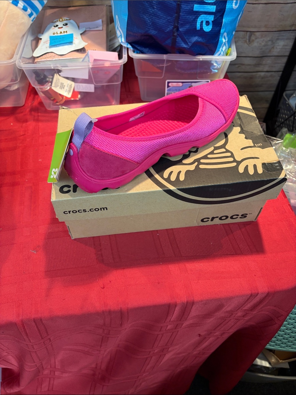 CROCS Womens Pink Mesh Slip-On Ballet Flat